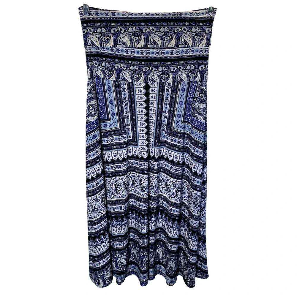 INC International Concepts Paisley Maxi‎ Skirt Women's Medium Blue Stretch Y2K